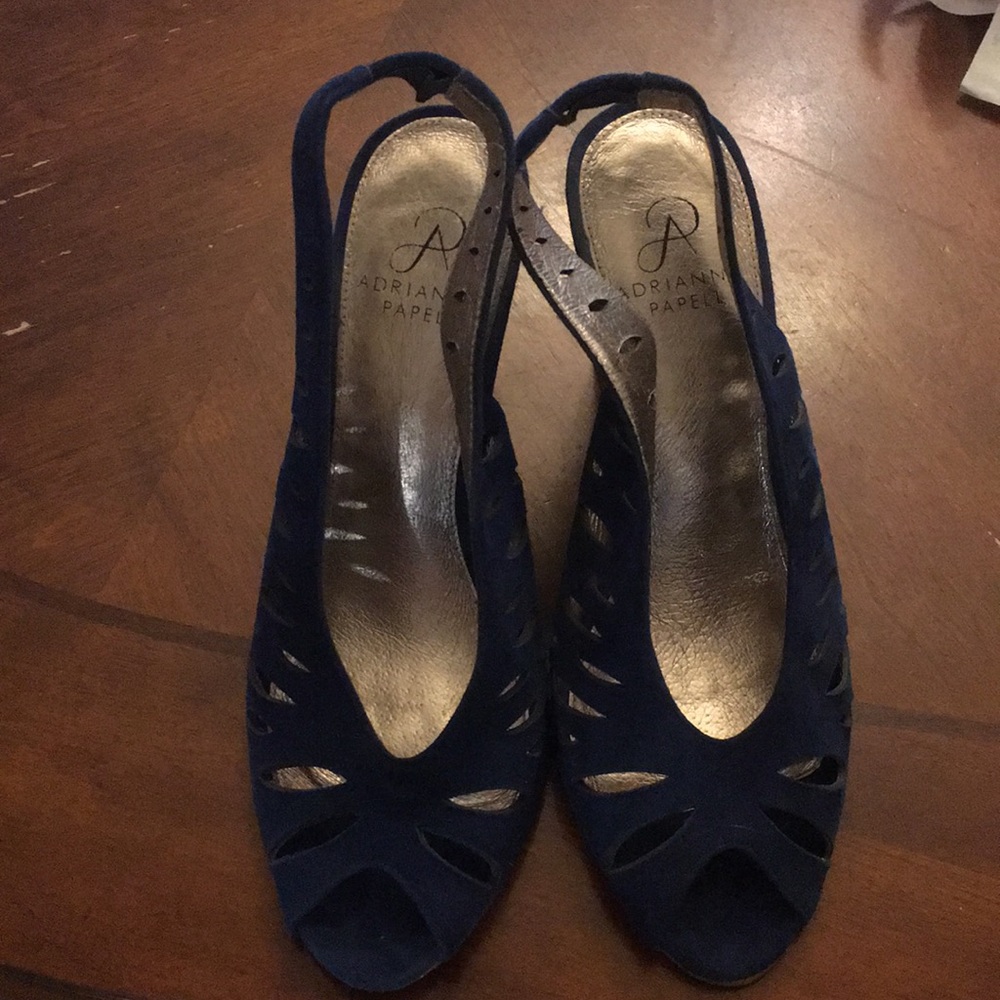 Navy Blue Suede Wedges